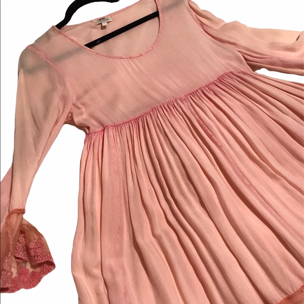 Velzera Antique Vintage Lace Trim Babydoll Pink Dress M